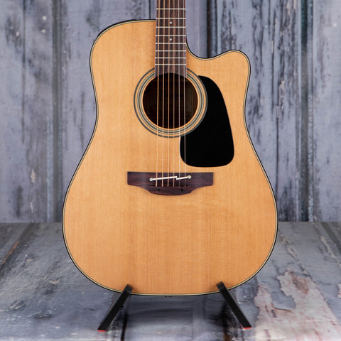 Takamine P1DC Dreadnought Acoustic/Electric Guitar, Natural Satin, front closeup