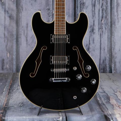 Used Aria Pro II TA-40 Semi-Hollowbody Guitar, 1990, Black Gloss, front closeup