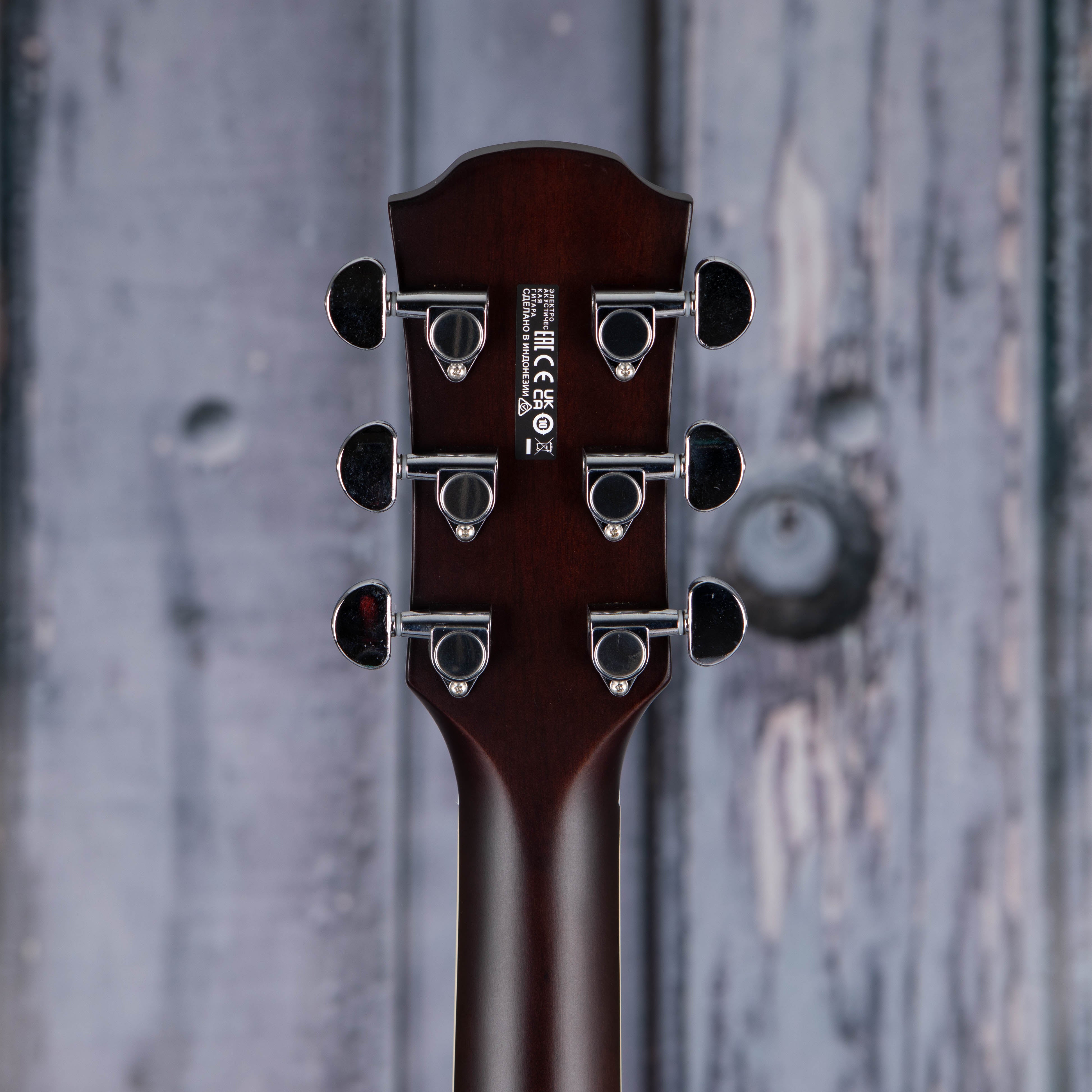 Yamaha CPX600 Medium Jumbo Cutaway Acoustic/Electric Guitar, Old Violin Sunburst, back headstock