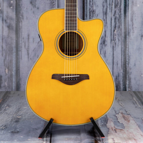 Yamaha FSC-TA TransAcoustic Concert Acoustic/Electric Guitar, Vintage Tint, front closeup