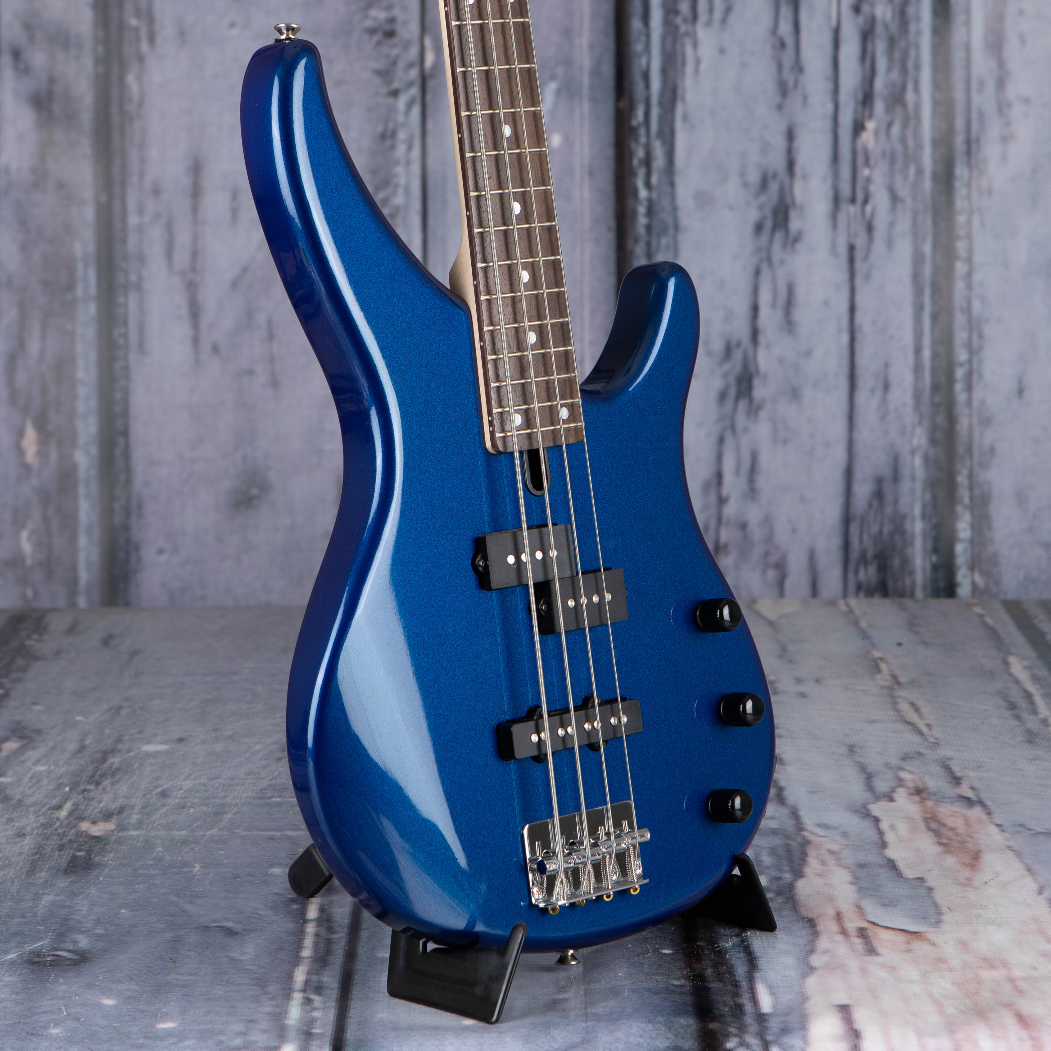 Yamaha TRBX174 Electric Bass Guitar, Metallic Blue, angle