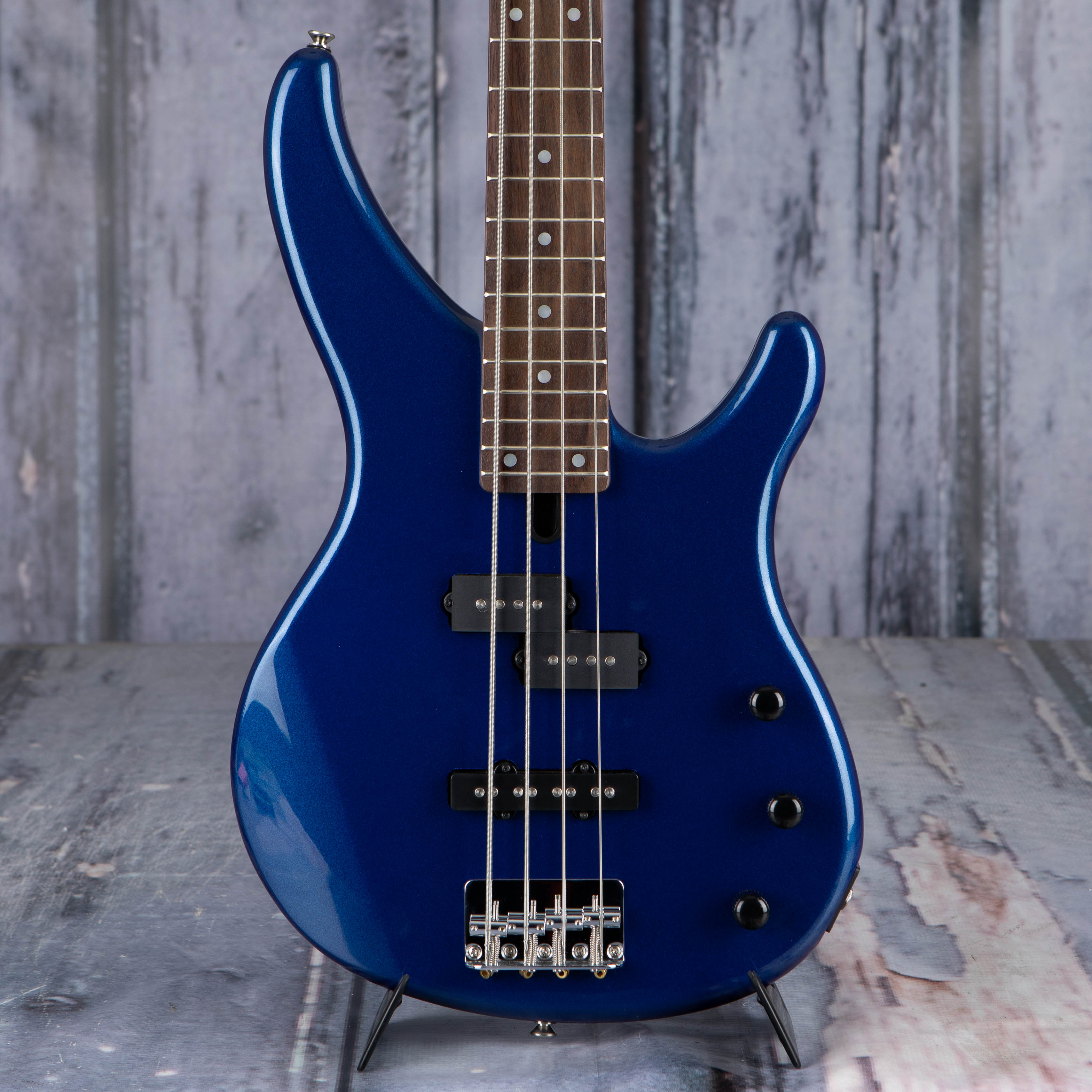 Yamaha TRBX174 Electric Bass Guitar, Metallic Blue, front closeup