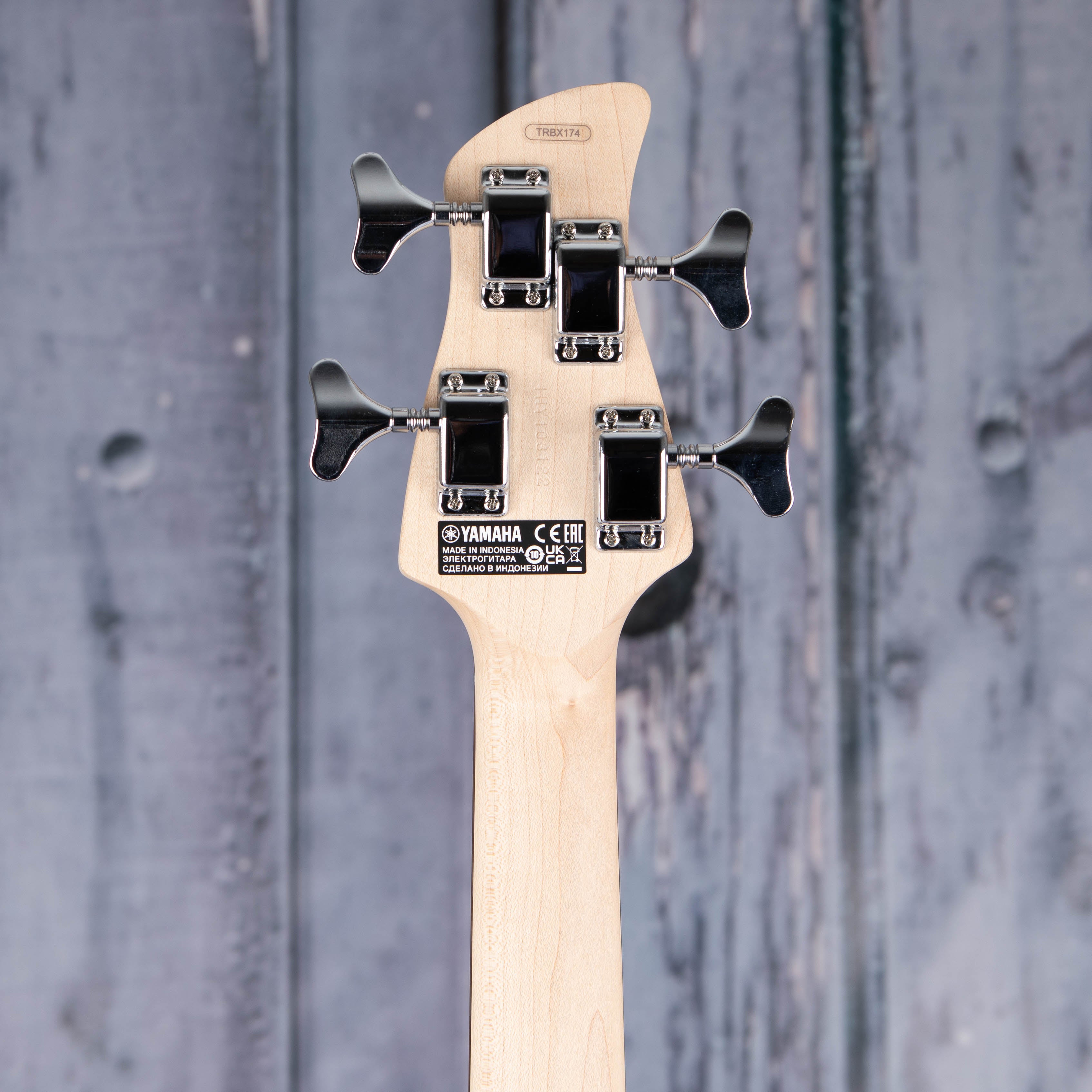Yamaha TRBX174 Electric Bass Guitar, Metallic Red, back headstock