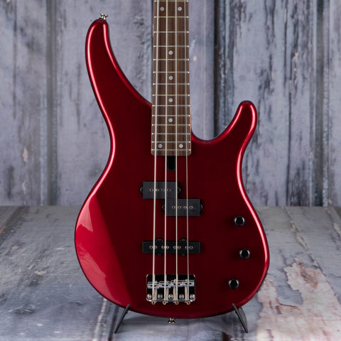 Yamaha TRBX174 Electric Bass Guitar, Metallic Red, front closeup