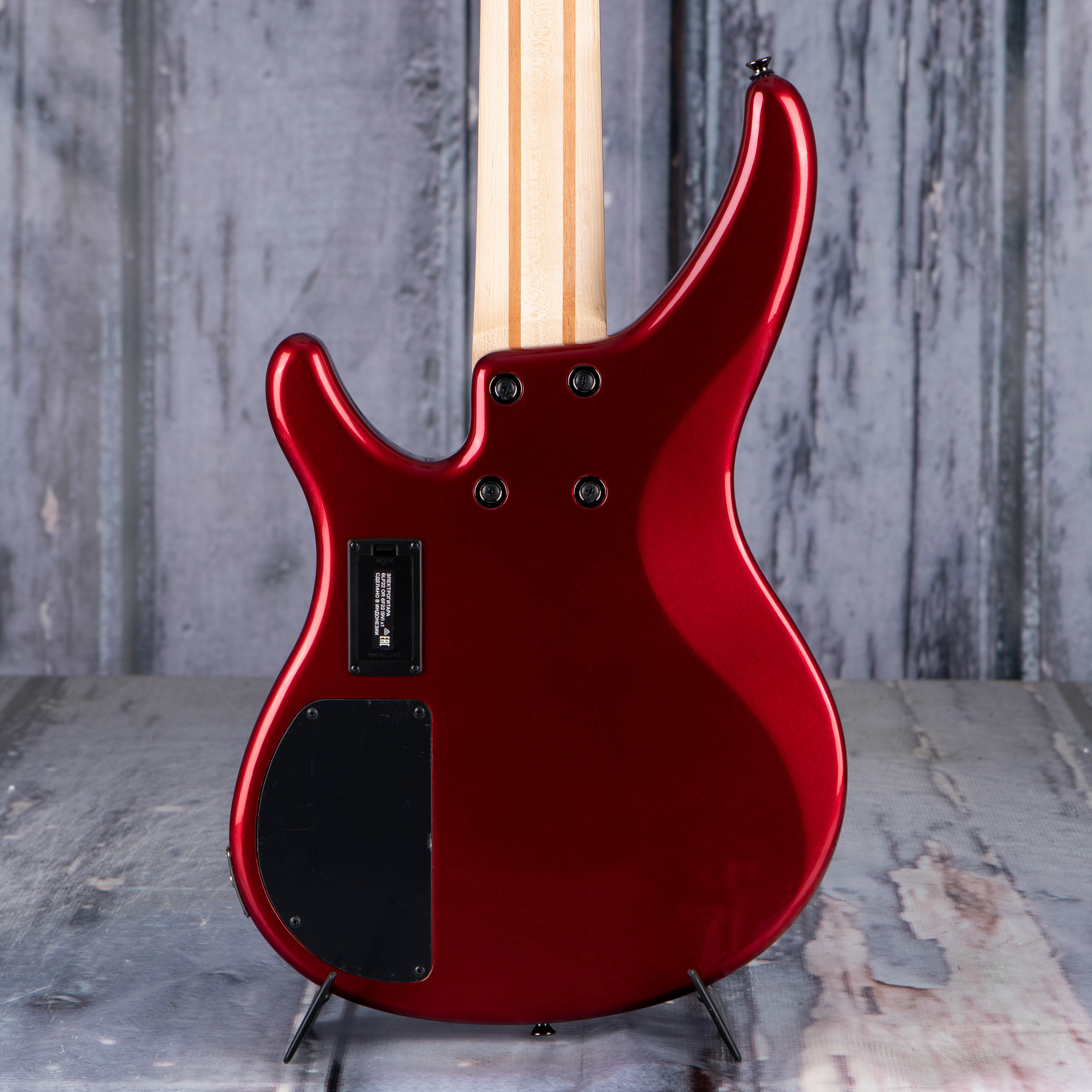 Yamaha TRBX305 5-String Electric Bass Guitar, Candy Apple Red, back closeup