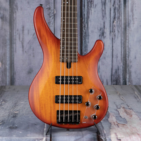 Yamaha TRBX505 5-String Electric Bass Guitar, Brick Burst, front closeup