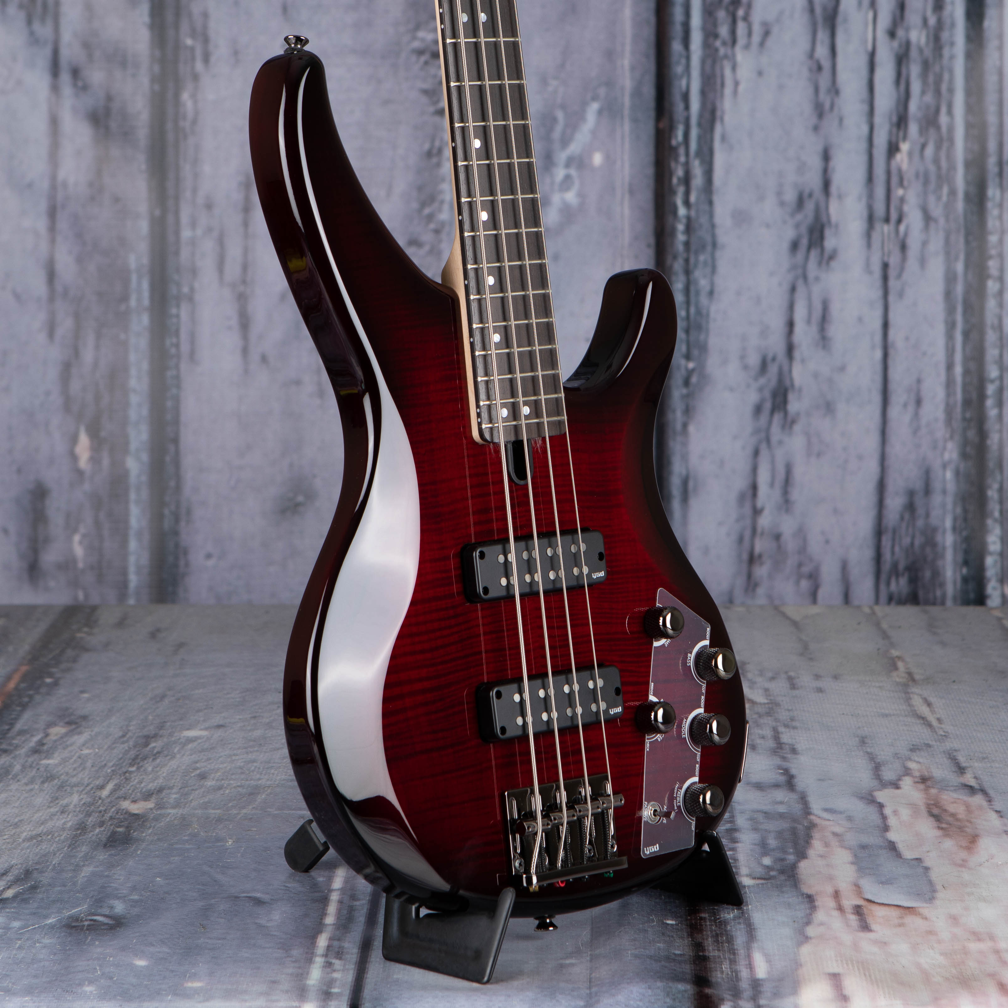 Yamaha TRBX604FM Electric Bass Guitar, Dark Red Burst, angle