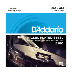 D'Addario EJ60 5-String Banjo Strings, Nickel, Light, 9-20