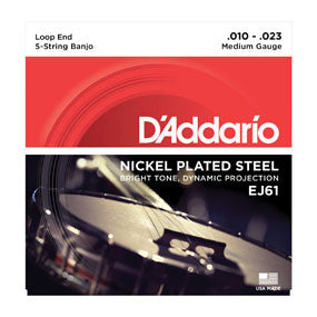 D'Addario EJ61 5-String Banjo, Nickel, Medium, 10-23
